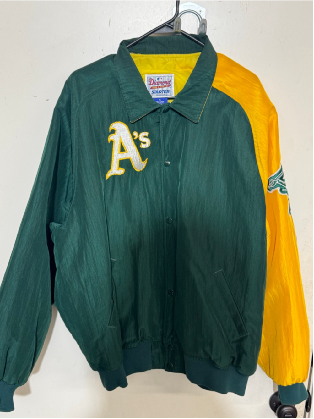 Men's Starter Oakland A's MLB Varsity Jacket XL Green / Yellow